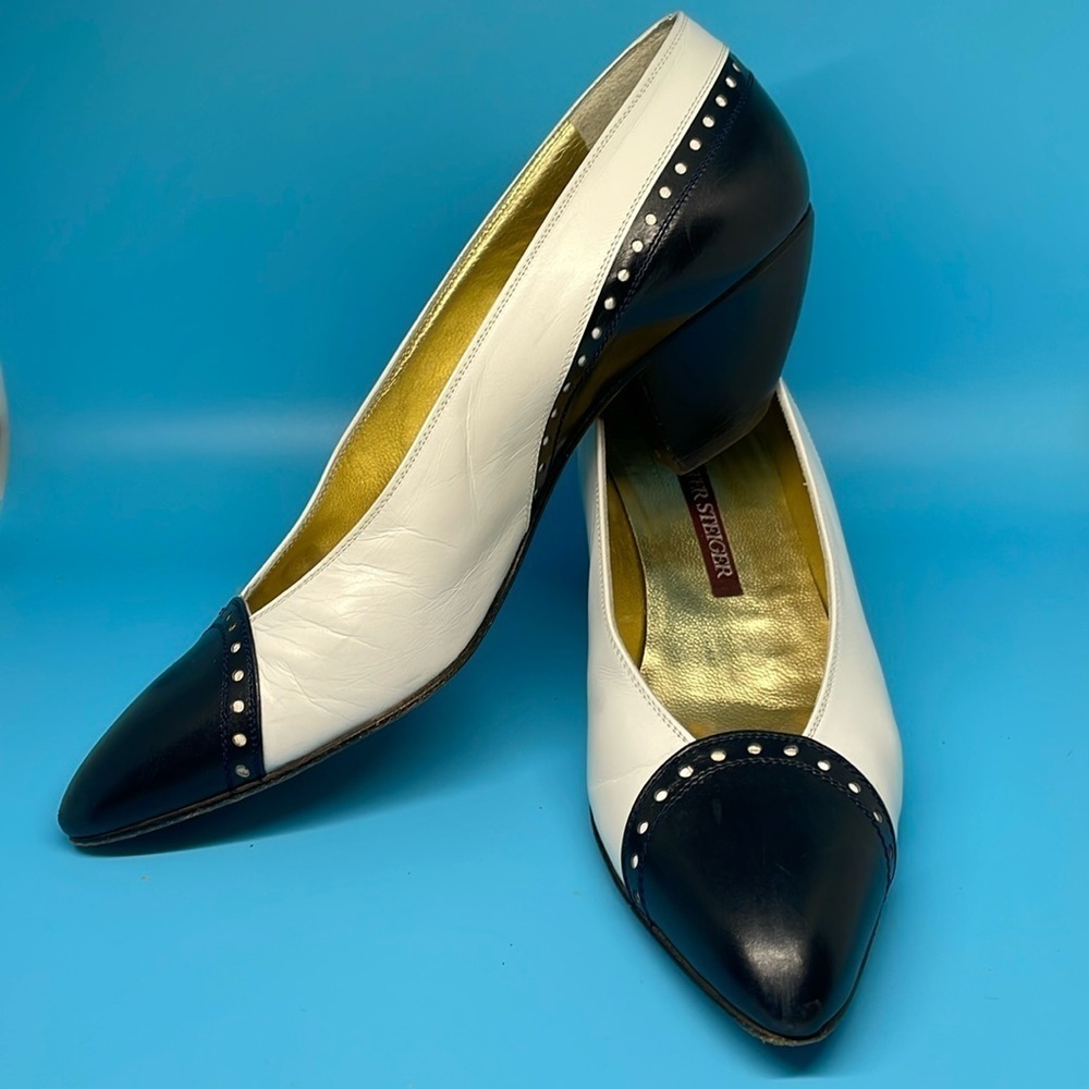 Walter Steiger Vitello Navy Blue & White Pumps